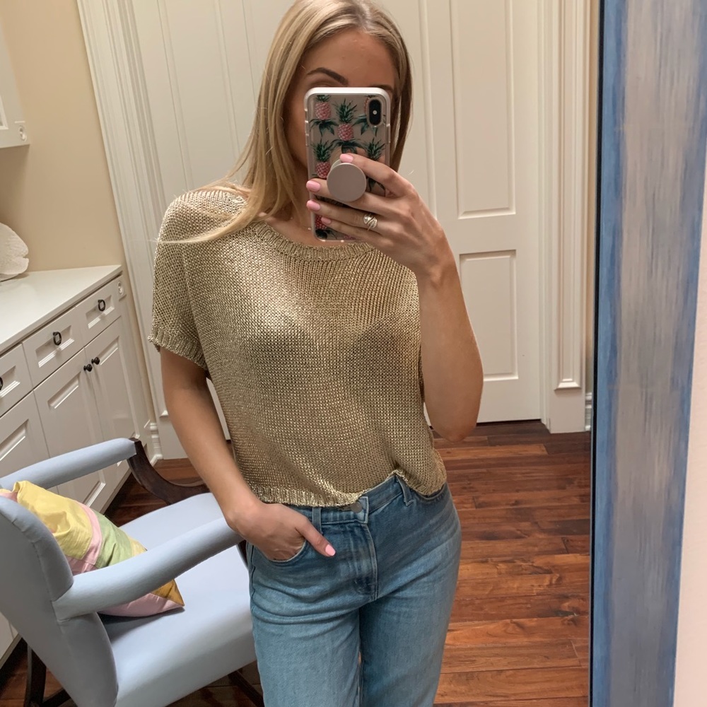 Bishop + Young Metallic Gold Mesh Top
